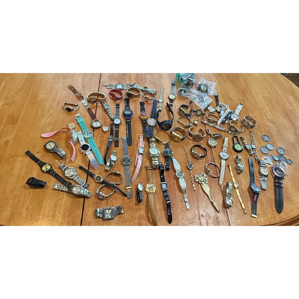 Mixed Estate Watch Lot 40+ Pieces Geneva Sharp Timex Digital Analog Repair Parts